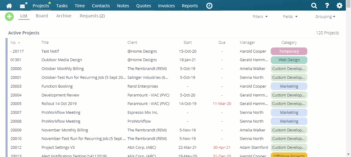 Projects List Page View
